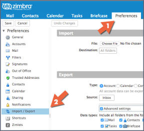 Zimbra Importing Into and Exporting